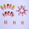 24 pieces of medium-long square press-on nails with red plaid and 3D strawberry designs in red and yellow, direct sale