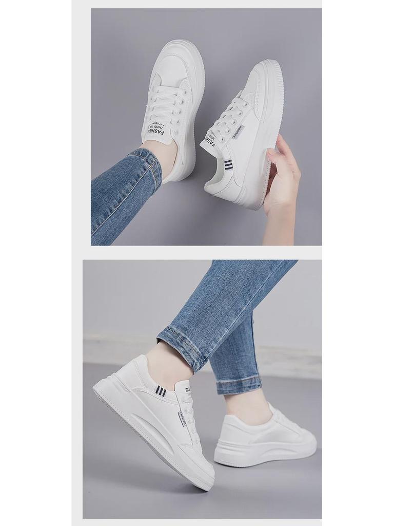 Dames 2025 Lichtgewicht Witte Leren Hoogteverhogende Sportieve Casual Schoenen - Ademend Zachte Dikke Zool voor Lente & Herfst