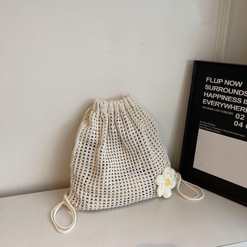Solid Color Knitting Shoulder Bag Large Capacity Bohemian Crochet Backpack Hollow Out Beach Travel Female Shopping Tote Bag