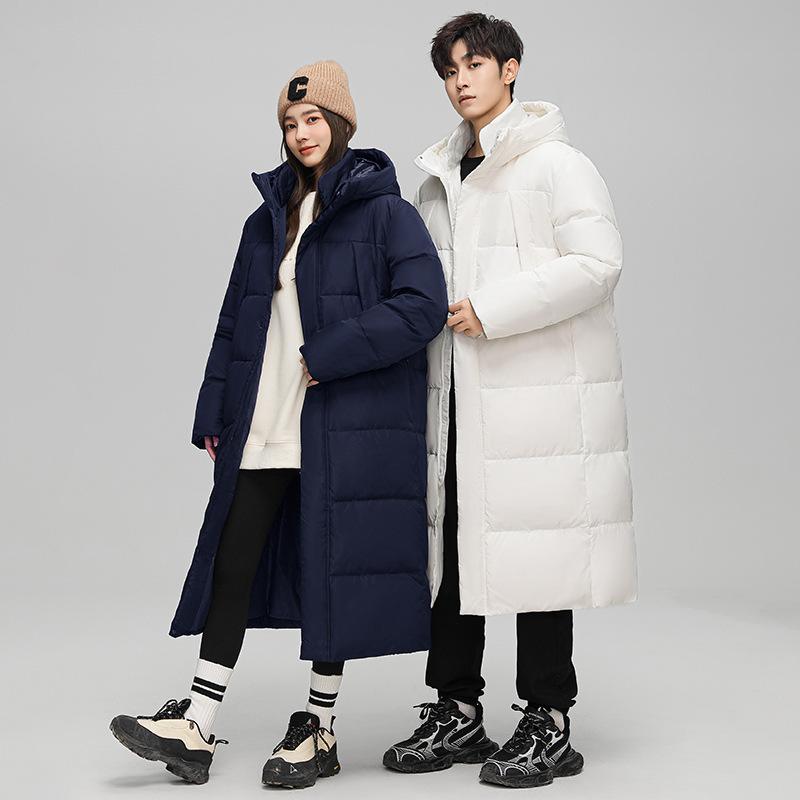 National standard high-quality thermal coat down jacket for men and women medium and long couples cross-border outdoor tooling hooded jacket