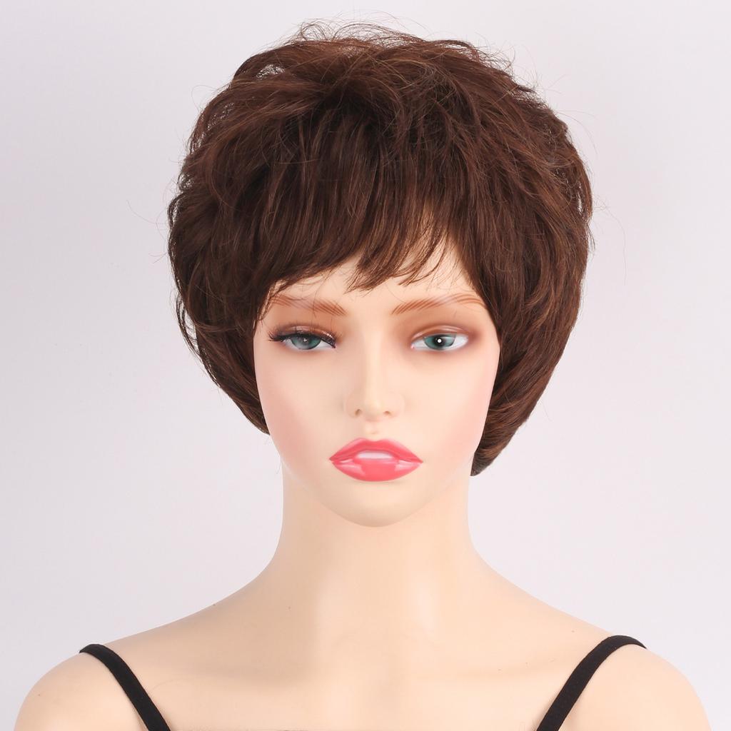 Peruca curta loira ombré, marrom, para mulheres, uso diário, festa, cabelo sintético natural, peruca com franja, fibra resistente ao calor