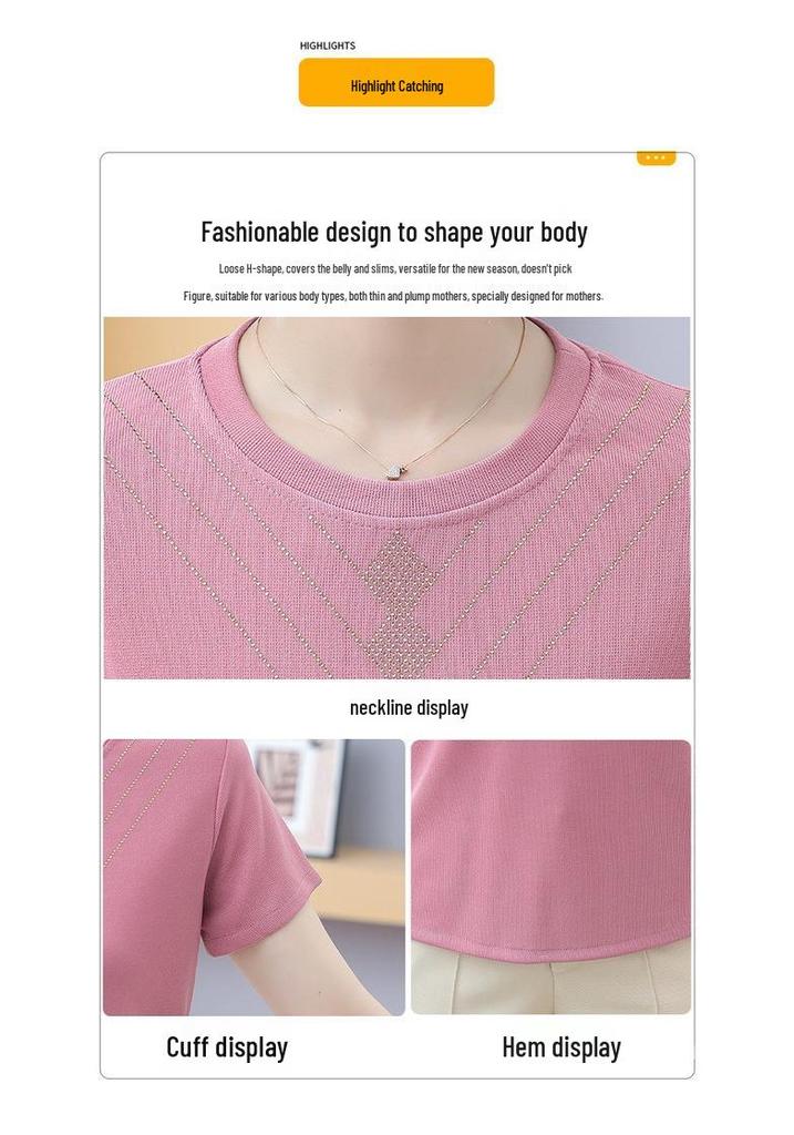Elegant Pink Knit Spring/Summer Cardigan for Middle-Aged and Elderly Women