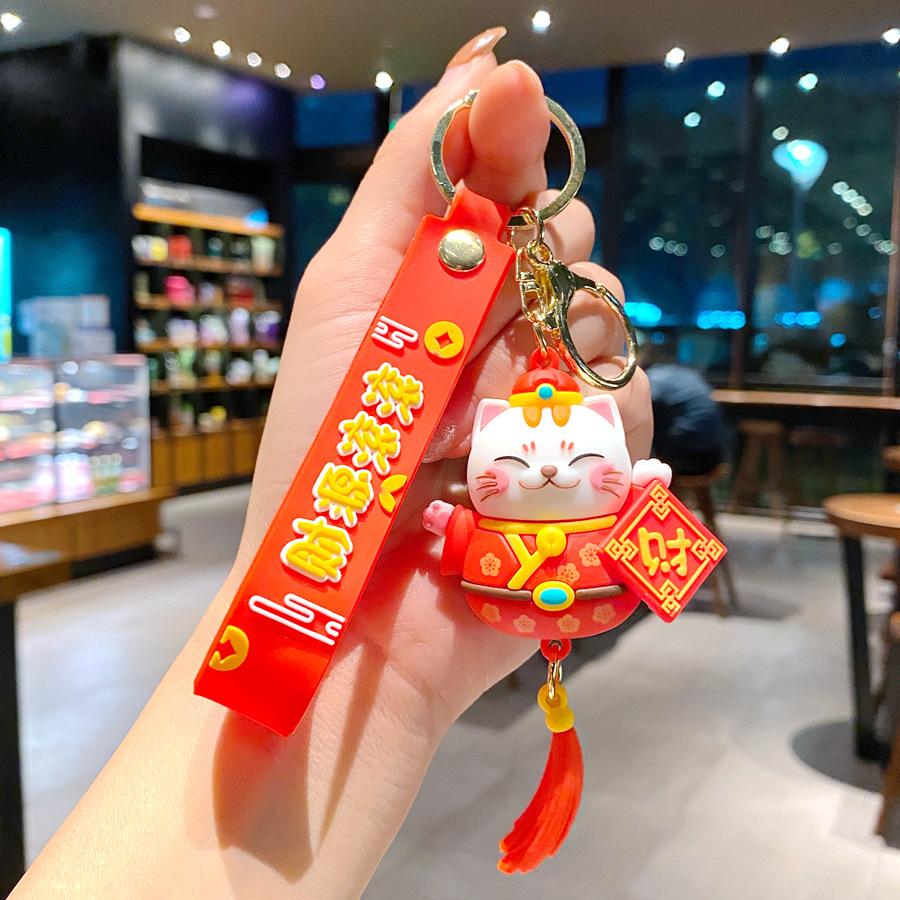 Cute Cartoon Get Rich And Lucky Cat Keychain Tassel Doll Car Key Chain Pendant Night Market Stall Gift