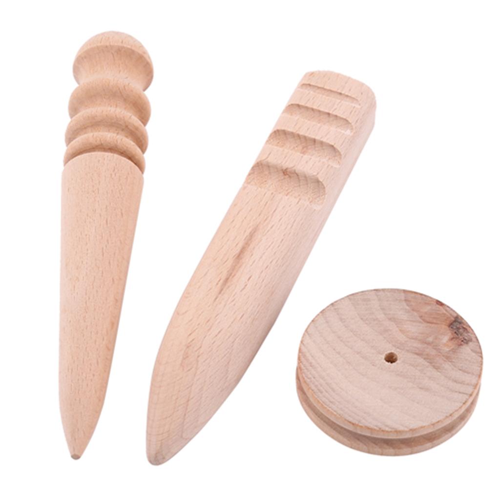 3 Types Wooden Leather Edge Burnisher Polished Grinding Tool(3 In 1 Set)