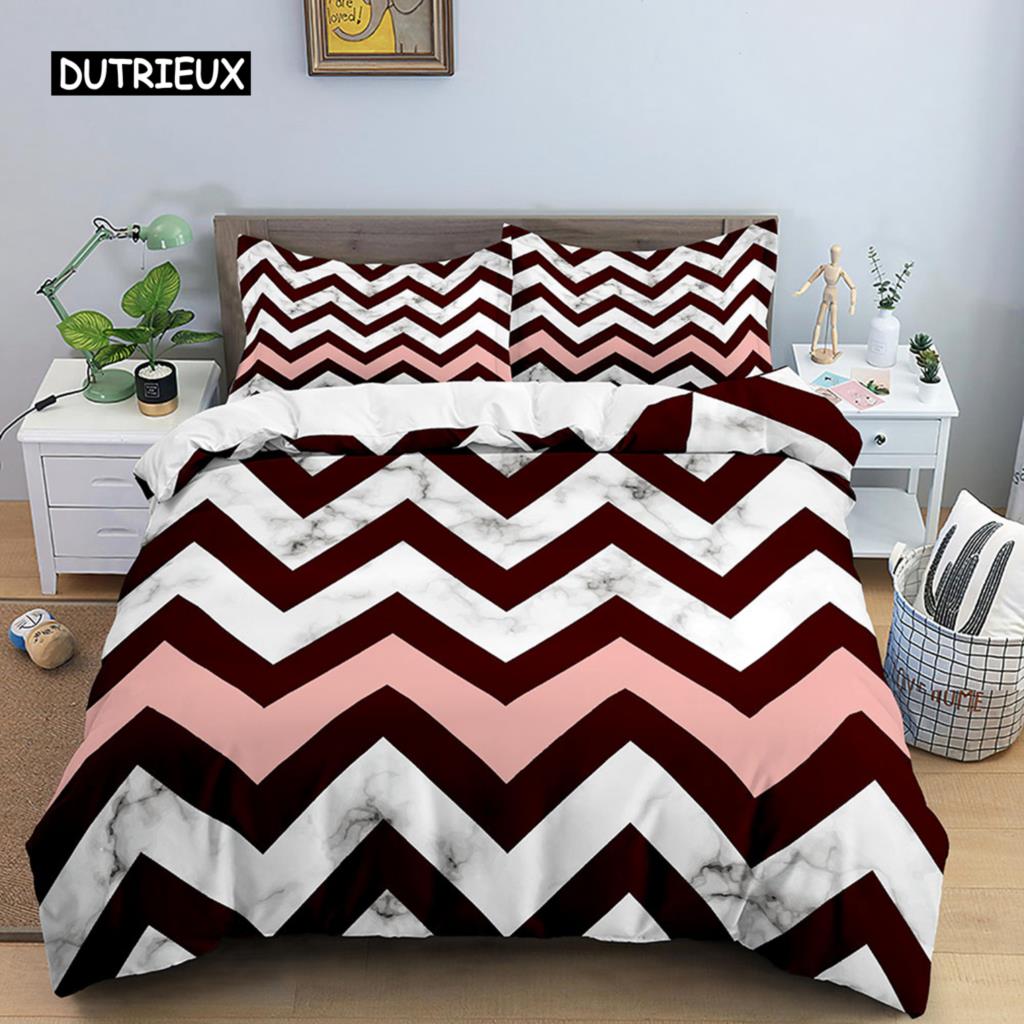 Geometrisches Bettbezug-Set Einzelbett Nordisches Karomuster King-Size-Bettdeckenbezug Mikrofaser Rosa Weiß Schwarz Streifenmuster Weiches Bettwäsche-Set