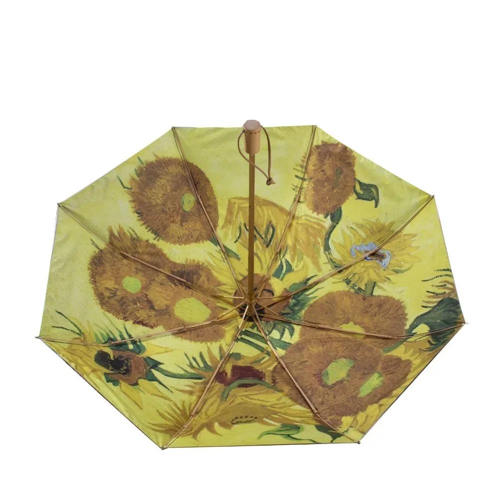 Windproof Layer Resistant Umbrella Van Gogh Oil Painting Automatic Umbrella Fully Automatic Sun/Rain Luxury Parasol Umbrellas