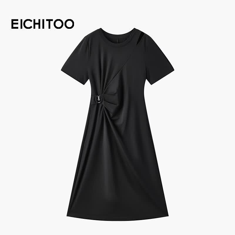 EICHITOO Summer Hollow-Out Short-Sleeve A-Line Dress M