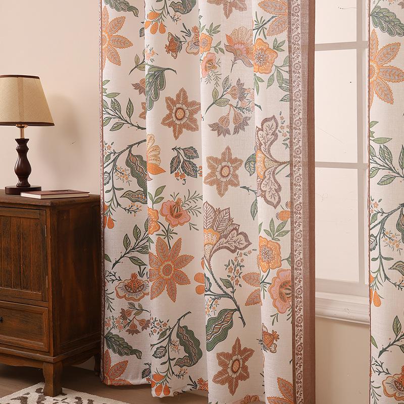Modern, Enkel, Liten, Fräsch, Växttryck, Högkvalitativt Skrynkligt Linne, Tryckta Halvmörkläggningsgardiner, Arbetsrum, Vardagsrum, Balkong, Sovrum