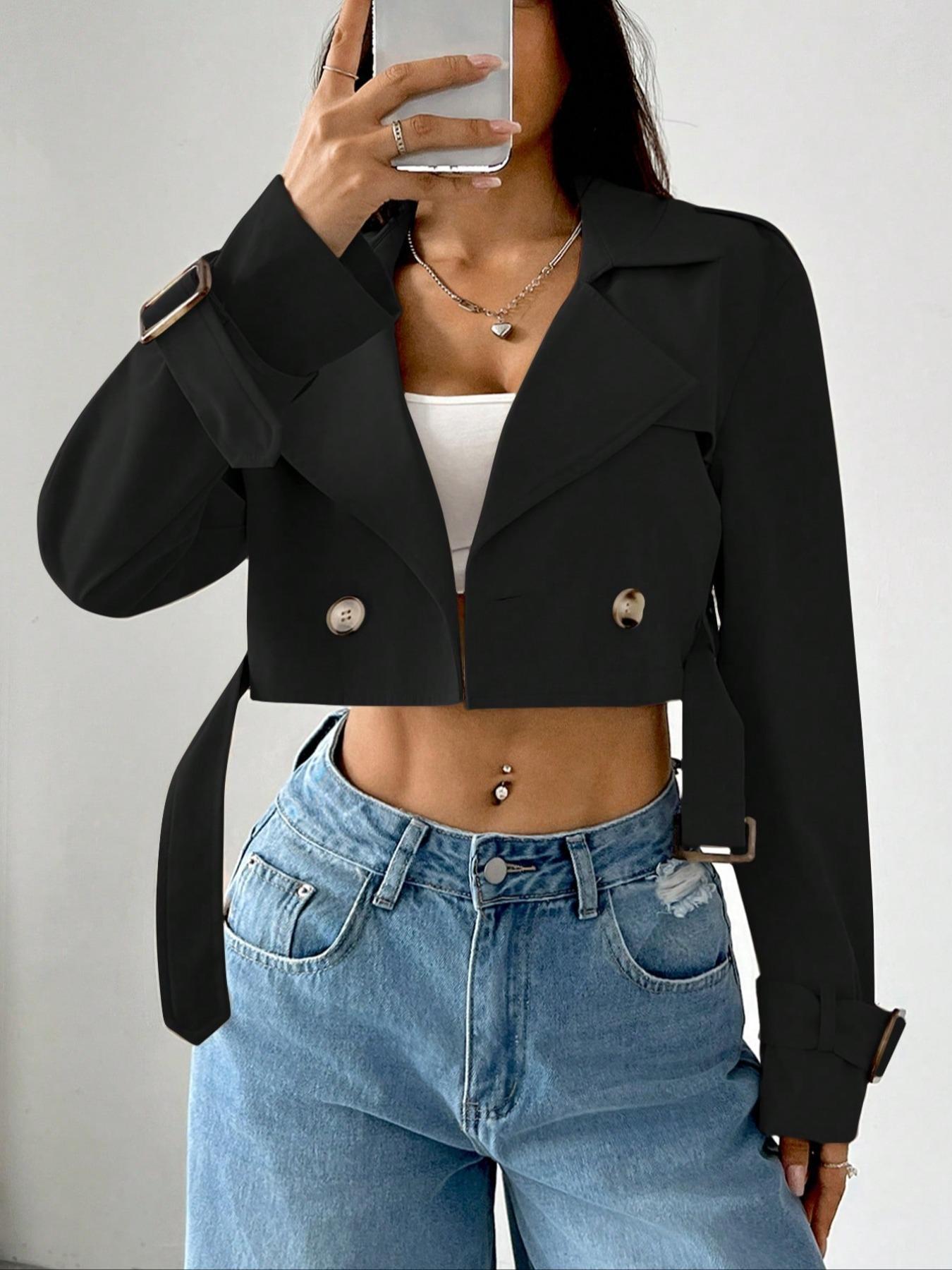 Женское короткое пальто премиум-класса однотонного цвета — в европейском и американском стиле. Extra Small чёрный