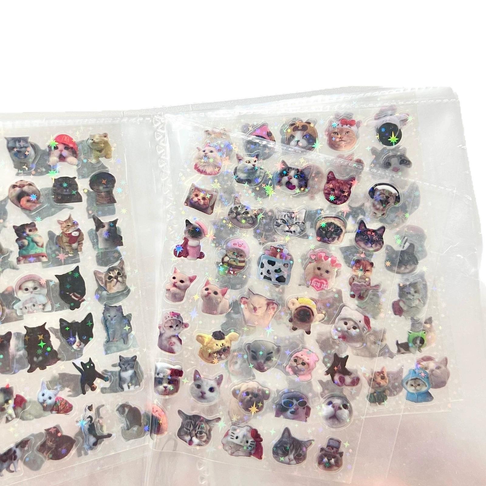 

10pcs Cat Laser Stickers Memo Pet Glitter Waterproof Translucent Funny Stationery Cute Scrapbooking Materials Craft Supplies