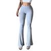 Women Flared Pants Elastic High Waist Solid Color Long Pants Ribbed Texture Yoga Running Cycling Trousers