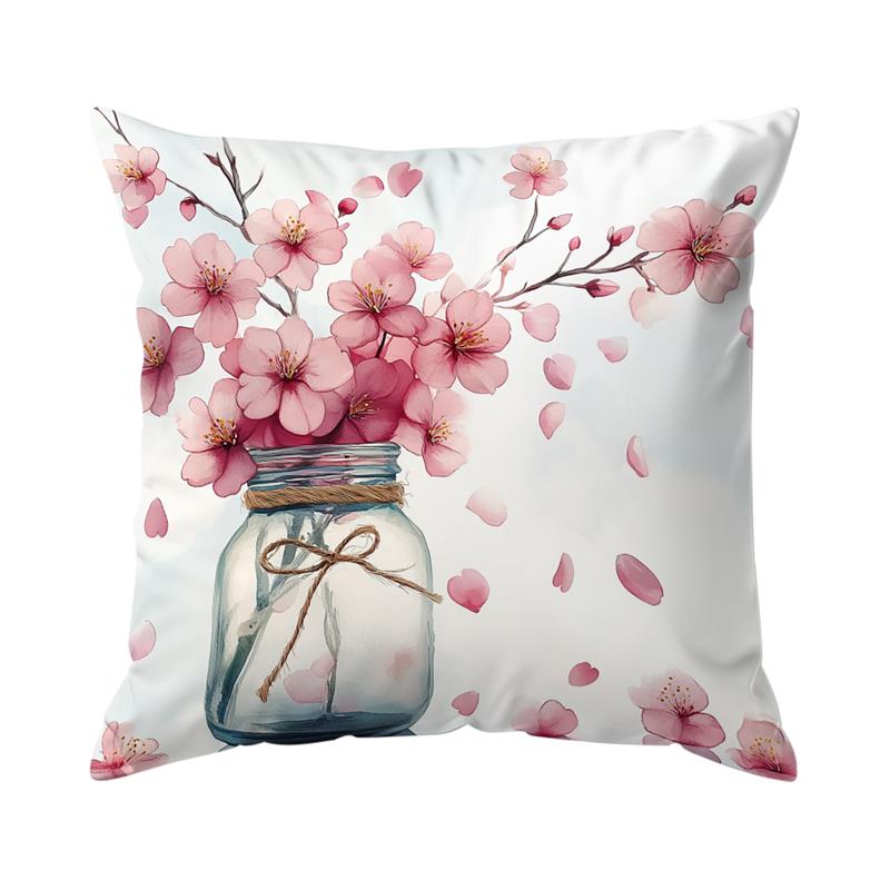 Pink White Cherry Blossom Cushion Pillowcase Printed Polyester 45x45cm Throw Pillowcover Decorative Sofa Bed Cushion Pillowslip