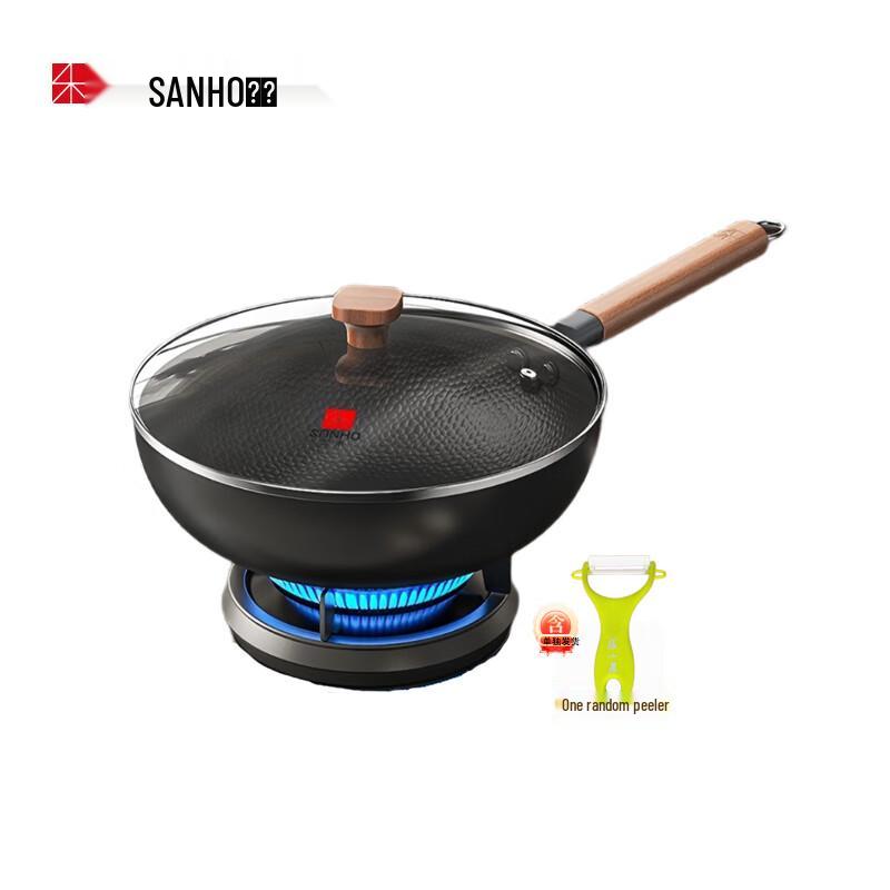 SANHO 32cm Hammered Rust-Resistant Non-stick Iron Wok