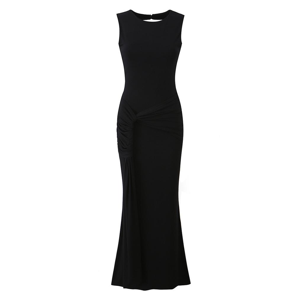 European and American style, new women's clothing, foreign style, classic, versatile irregular slim-fit wrinkled dress