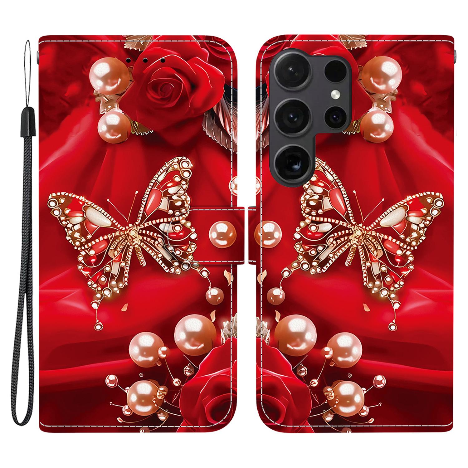 

Кожаный чехол-книжка с подставкой и кошельком для Samsung Galaxy S26 Ultra, чехол для телефона с принтом и ремешком на запястье