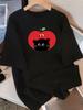 Damen Freizeit T-Shirt mit süßem Katzen-Apfel-Grafik Harajuku Ärmel Freizeit T-Shirt Kleidung Street Tops T-Shirts Ästhetische Kleidung