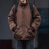 Unisex Oversized Winter Cotton Coat With Stand Collar Coffee Black Solid Color Warm Thick Workwear Style
