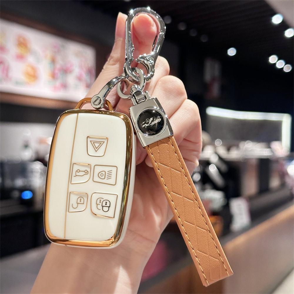 Key Fob Cover with Keychain for Land Rover LR4 Range Rover Sport Evoque Jaguar XF XJ XJL F-pace