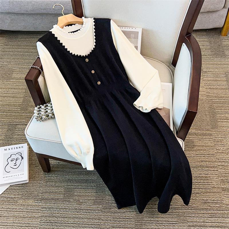 Plus Size Women Long Sleeve Round Neck A Line Midi Sweater Dress
