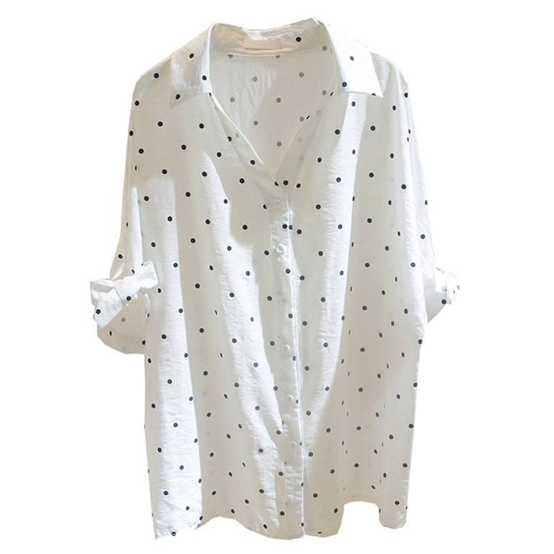 Camisas de punto blanco para mujer, camisa informal de manga media con cuello en V de algodón y lino, primavera y otoño