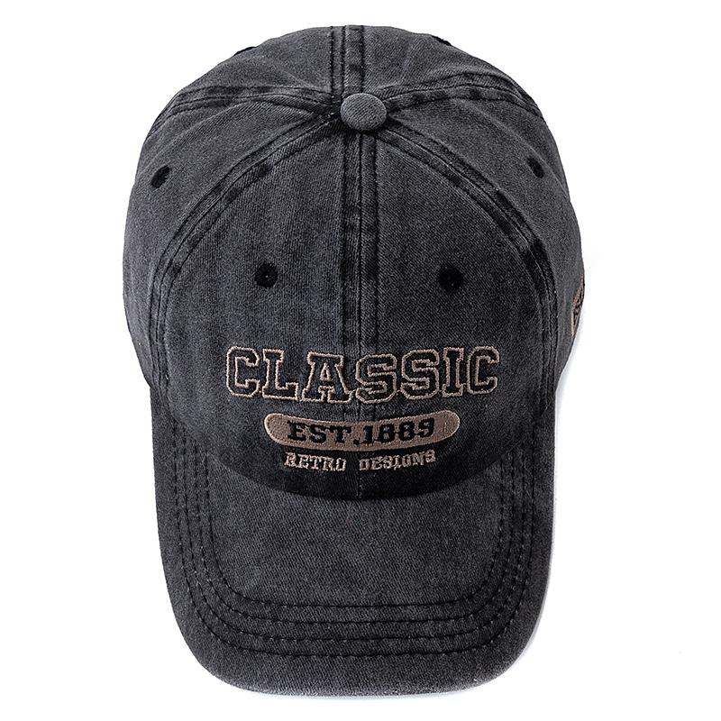 Nový retro design výšivka Classic 1889 Letter Baseball Cap Vintage Washed Cap Nastavitelné Táta Klobouky pro ženy Muži