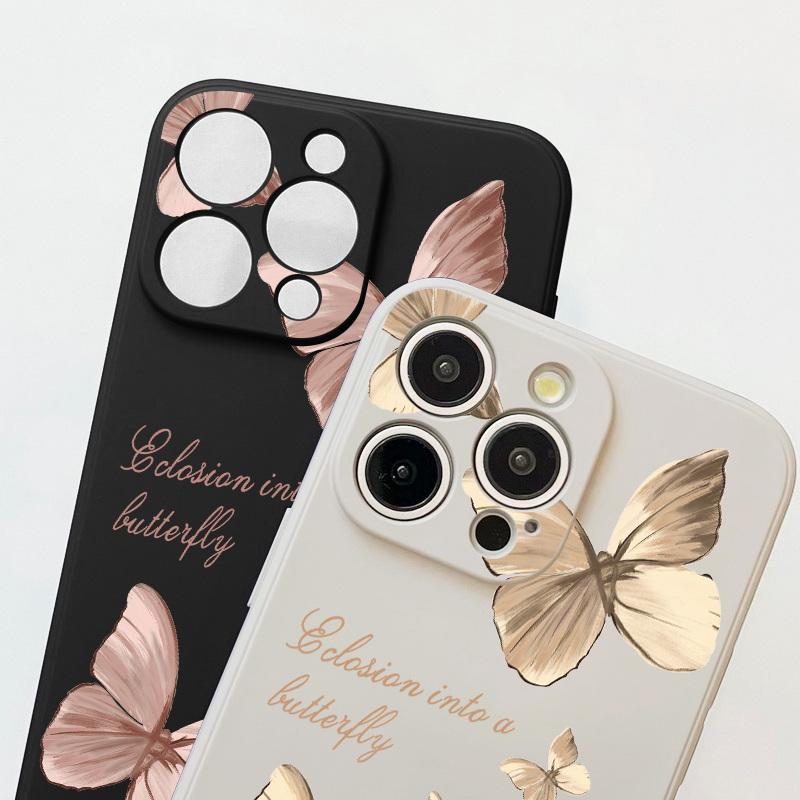 Měkký kryt na telefon s motýlkem pro iPhone 16 15 Pro Max 14 13 Samsung S24 S23 FE S22 Ultra A54 A53 Xiaomi 13T Redmi Note 12 11 TPU pouzdro odolné proti nárazům