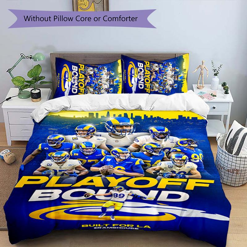 3pcs Los Angeles Rams logo pattern bedding set duvet cover set includes duvet cover &pillowcases, perfect all season bedroom decoration & gift