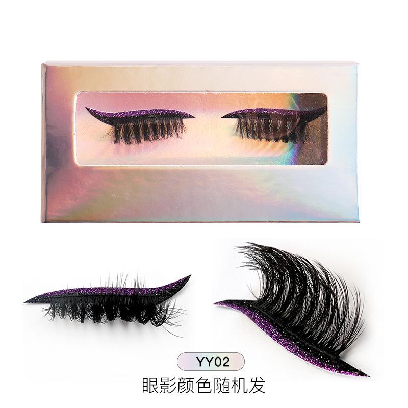 1 Pair Of Colored Eyeshadow False Eyelashes Lazy Self-Adhesive Natural Thick Curled Eyelashes