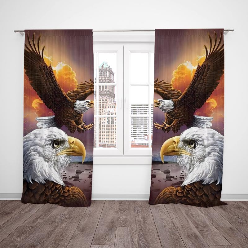 2pcs- Powerful Bald Eagle Polyester Curtains, Bathroom, Bedroom, Living Room, and Family Room Decorative Curtains