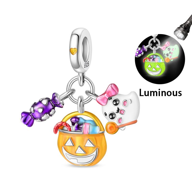 Original Copper Color Fashion Halloween Series Luminous Skull Elf Pumpkin Charms Beads Fit Qikaola Bracelets Diy Jewelry