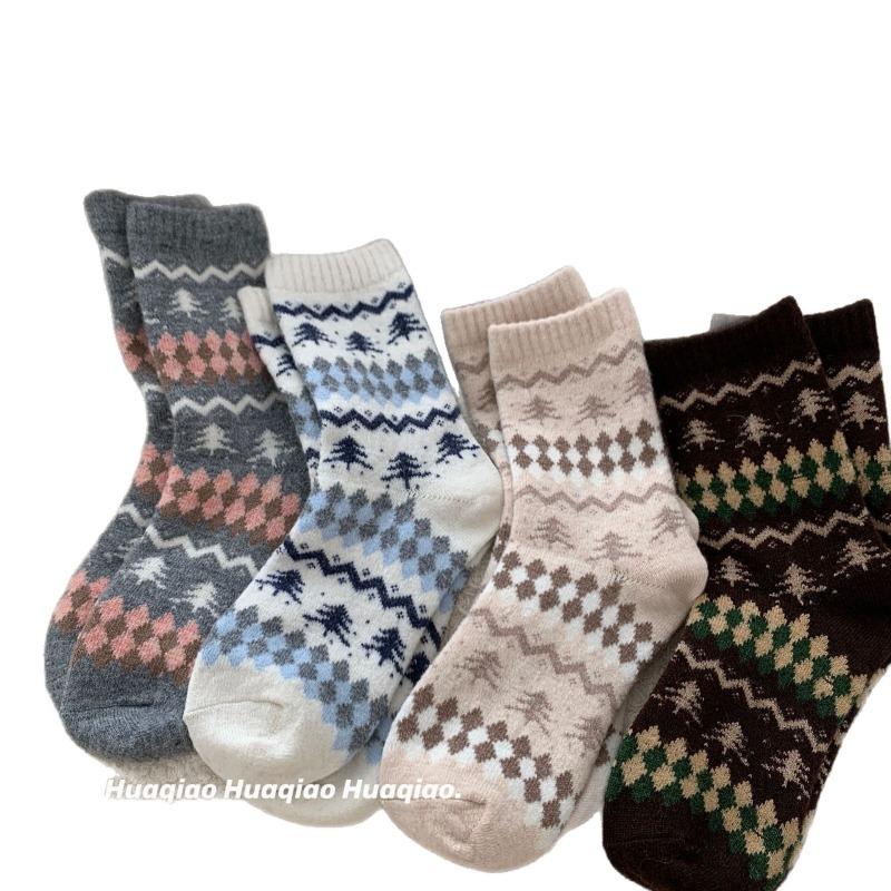 In Winter, Thicken Socks for Warmth, Wool Mid-calf Socks, Christmas Tree Pile Socks, Women's Socks