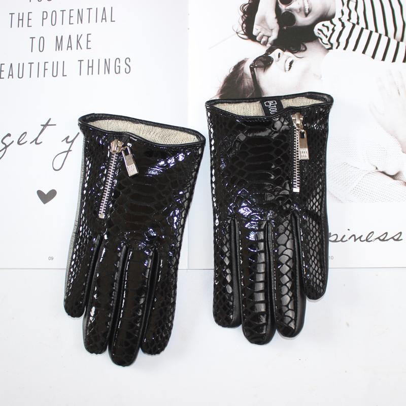 

Жіночі чорні шкіряні рукавички короткого стилю зручна застібка-блискавка тонкий стиль в язаний внутрішній сенсорний екран 8