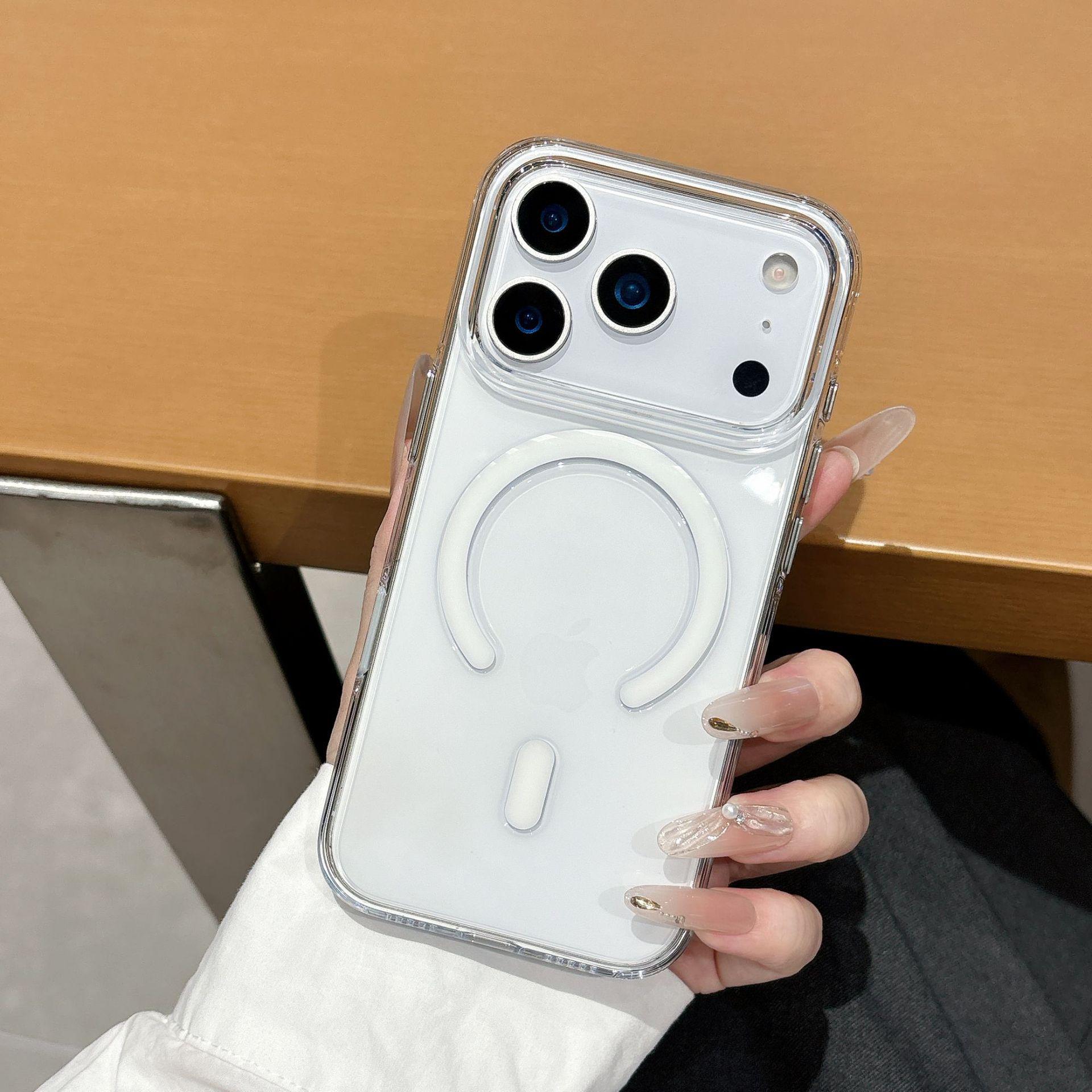 

iPhone 16 Pro Max Transparent Magnetic Case with AI Buttons - Apple 17 Acrylic Full Coverage Protective Cover 17 белый