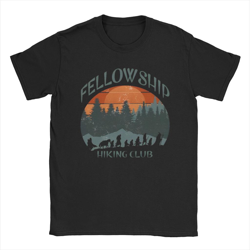 L-Lords Of The R-Rings Fellowship Hiking Club T Shirt Men 100% Cotton Vintage T-Shirts Round Neck  Tee Shirt Short Sleeve Merch