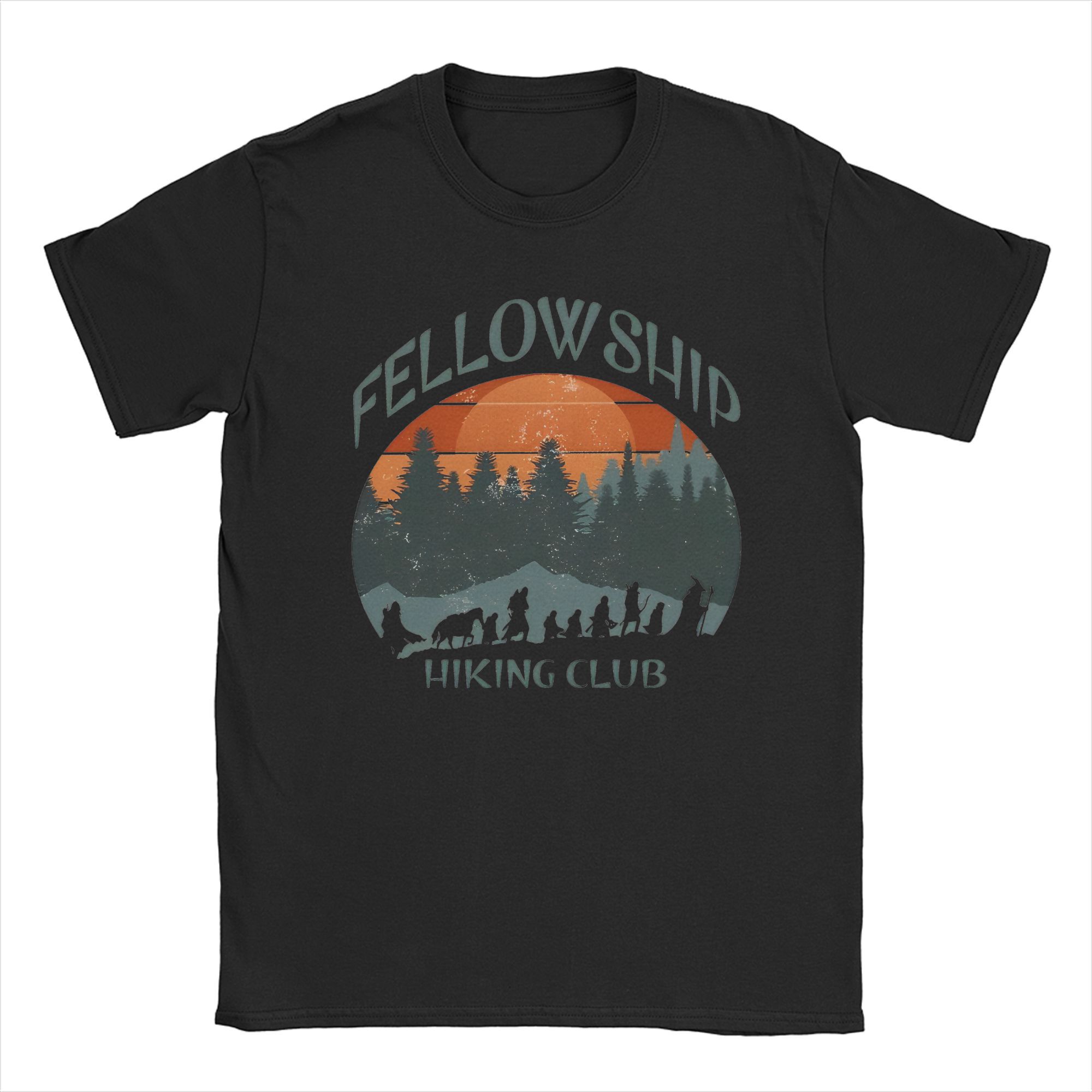 

L-Lords Of The R-Rings Fellowship Hiking Club Футболка Мужская 100% Хлопок Винтажные Футболки Круглый Вырез Футболка Короткий Рукав Мерч L чёрный