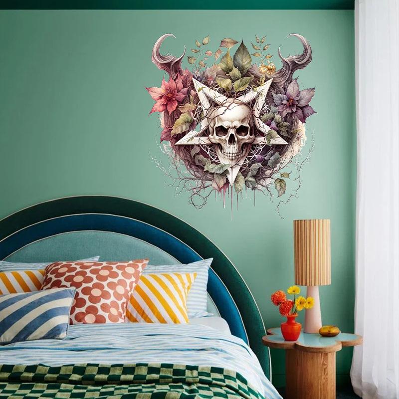 Halloween Wall Stickers Skull Skeleton Butterfly Star Devil Horror Scary Home Party Decoration Vinyl Decals for Kids Room WC Toilet Decor