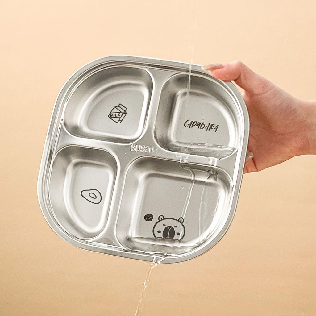 WORTHBUY Capybara 3/4 Grids Food Plate Dishes Reusable Square Divided Dinning Plates Fruit Salad Plate Tableware Dishwasher Safe