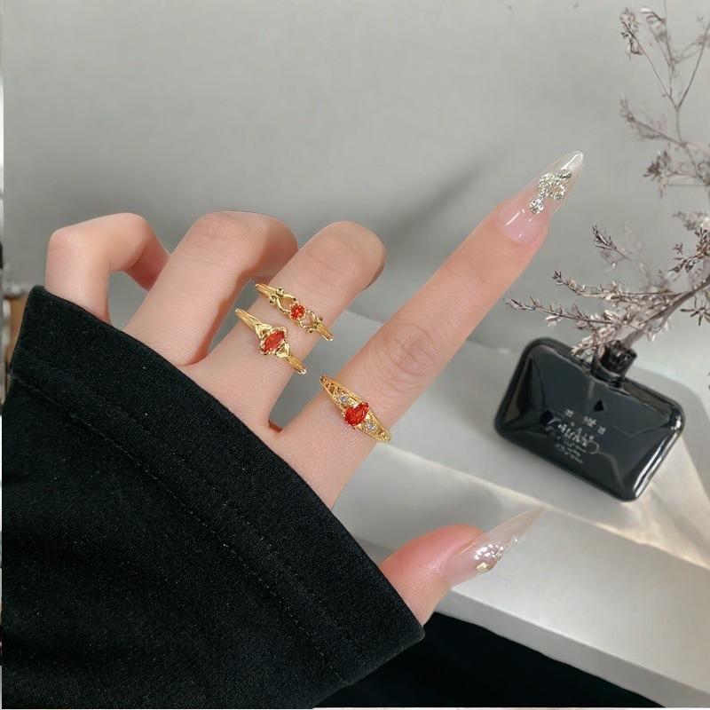 Yes, I Touched The Imitation Red Corundum Zir*****Pen Ring, Light Luxury, High-End Sense, Niche Ring Woman.