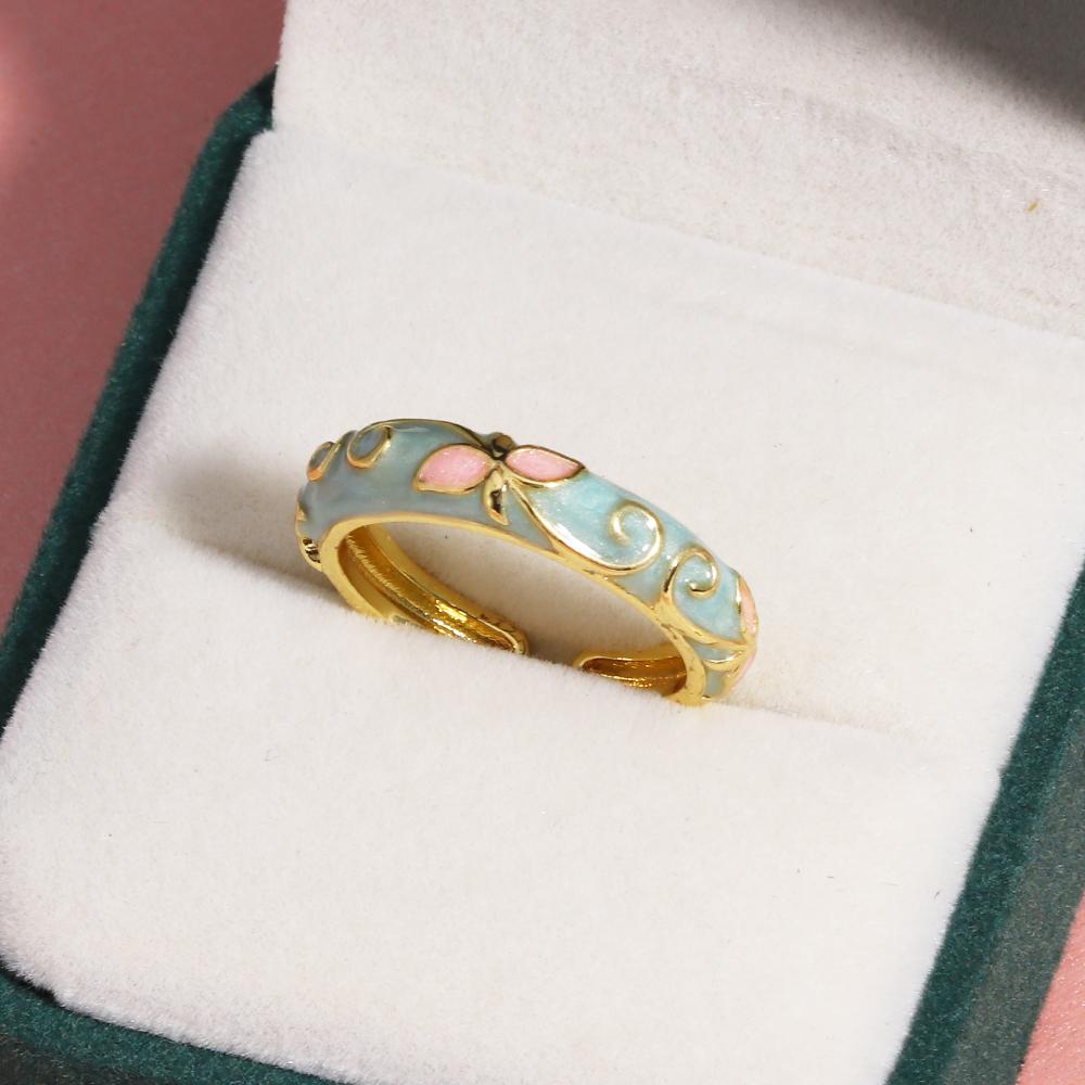 Neuer Modischer Emaille-Blumen-Dünner Offener Ring für Damen Vintage Metall Tropföl Verstellbare Fingerringe Hochzeits Schmuck