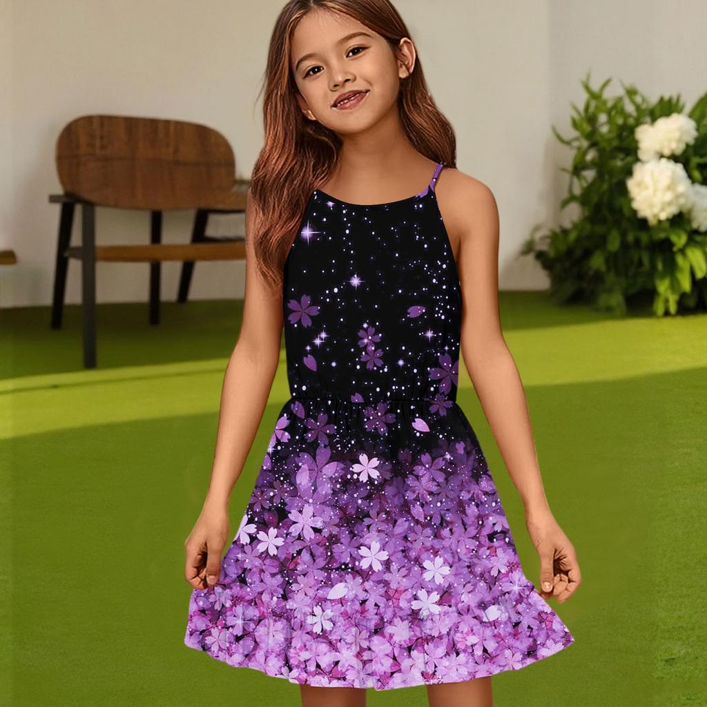 Rochie de vară casual pentru copii, cu gât rotund, culoare uni, fără mâneci