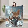 Squirrel Warrior Riding Shark Throw Blanket Fantasy Art Adventure Design Soft Fleece Gamer Gift Unique Home Decor Cozy Textile