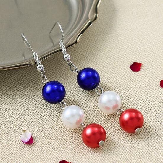 Lightweight Statement Earrings 1 Pair Independence Day for Women, Red White Blue Beads Dangle Drop Festival Party Accessories Earrings, 4th