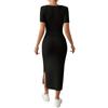 Women's New French Stand Alone Square Neck Short Sleeve Side Slit Dress