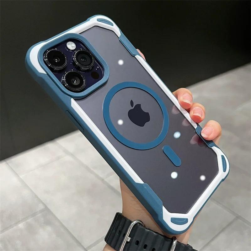 

Роскошный прозрачный чехол для телефона Magsafe для iPhone 11, 12, 13, 14, 15 Pro Max Plus/Samsung S24, ультрамагнитный противоударный чехол-бампер с эффектом конфет iphone 11pro синий