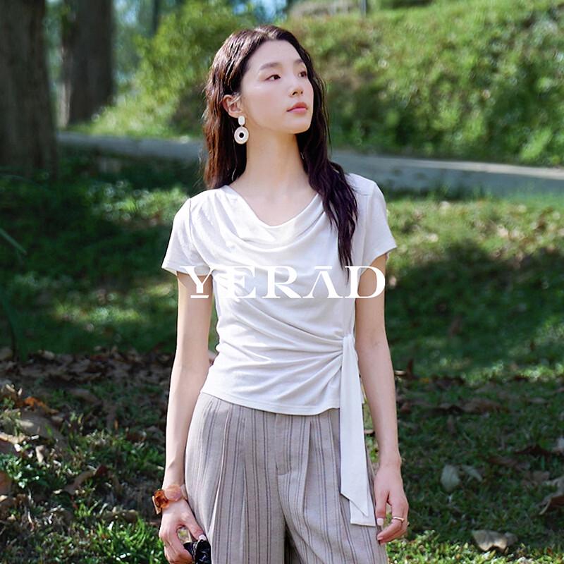 YERAD Women s Elegant Cowl Neck Lyocell Linen Tie-Waist T-Shirt M