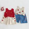New Summer 0-5Yrs Baby Girls Clothing Sleeveless Knitted Hollow Vest Jeans Children Clothes Korean Style Kids Clothes Set