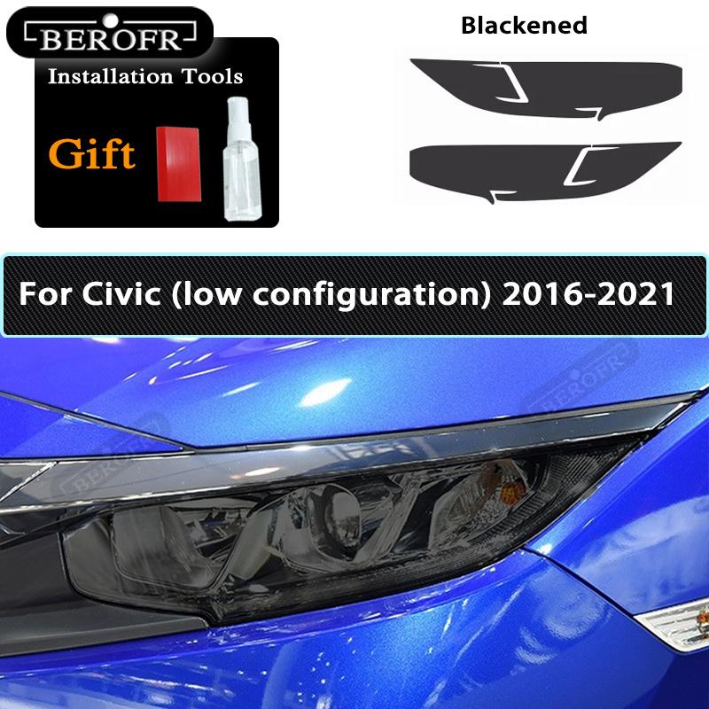 For Honda Civic 10th 2016- 19 TPU Car Headlight Film Protective Sticker Lamp Hoods Transparent Smoke Black Accessories