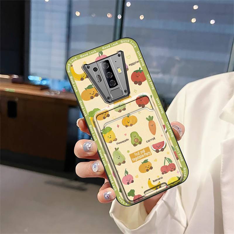 Cartoon Back Cover Phone Case For Blackview BV6900 Card Bag Graffiti Waterproof Soft Case Card Slot Silicone Shockproof