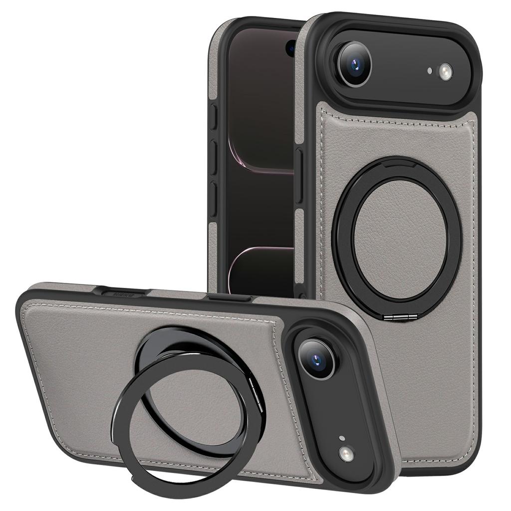 For iPhone Air Case with Ring Kickstand Compatible with MagSafe PU Leather Back Cover
