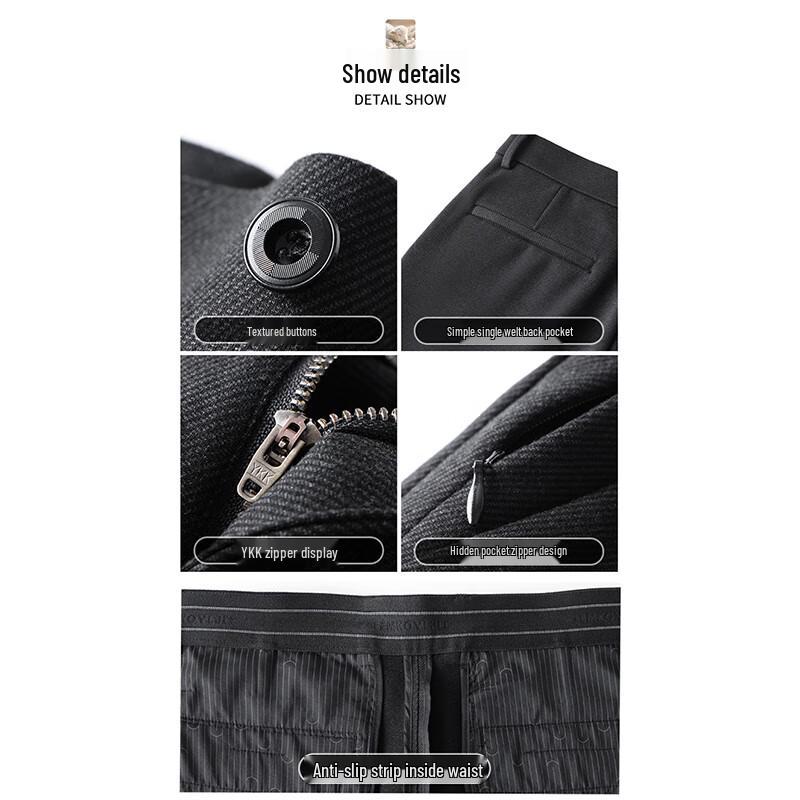 Romon Men's Autumn/Winter Wool Blend Straight Fit Casual Business Trousers